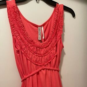 Kische Coral Midi Sundress with Scoop Neckline Gathered Bodice size sm